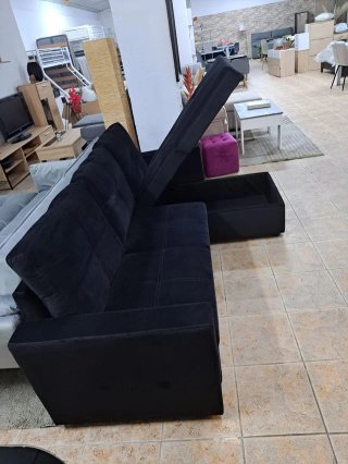 Sofá Cama Gris Tela y Terciopelo Beige