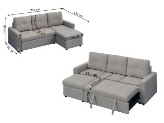 Sofá Cama Gris Tela y Terciopelo Beige