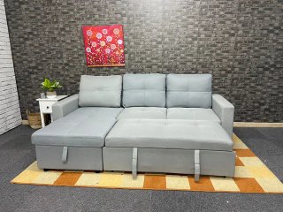 Sofá Cama Gris Tela y Terciopelo Beige