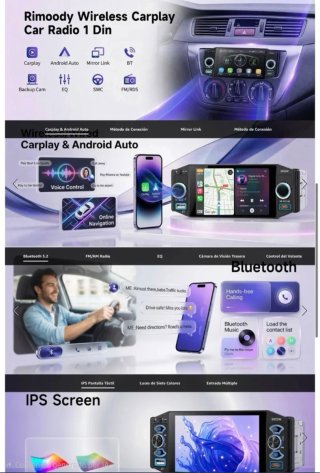 Radio Coche Pantalla Táctil 1 Din CarPlay