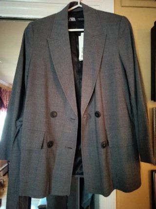 Chaqueta Zara Gris Mujer Talla L Cinturón