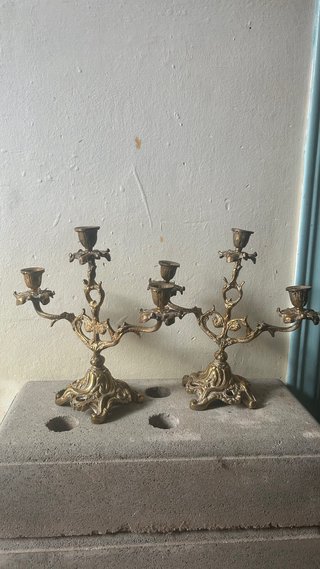 2 Candelabros Antiguos Dorados