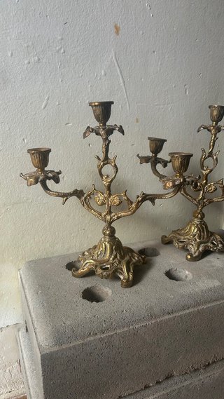 2 Candelabros Antiguos Dorados