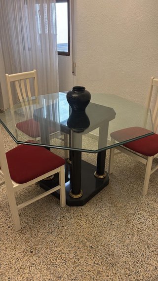 Mesa comedor cristal templ. octogonal + decorativa