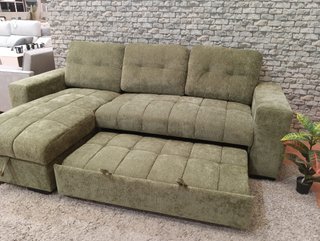 Sofá cama modular verde con arcón