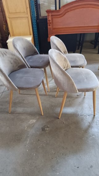4 Sillas Comedor Terciopelo Gris