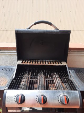 Barbacoa de gas negra y plateada