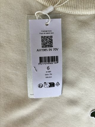 Lacoste Maglione Beige XL Nuovo Cotone