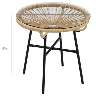 Tavolino da Giardino Rotondo Stile Boho in Rattan