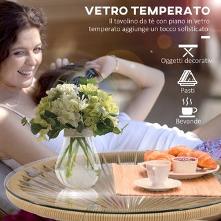 Tavolino da Giardino Rotondo Stile Boho in Rattan