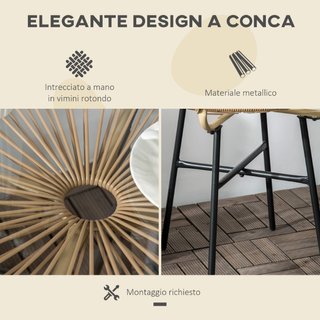 Tavolino da Giardino Rotondo Stile Boho in Rattan