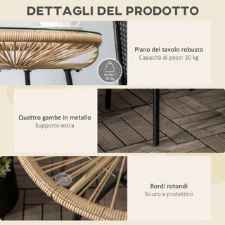 Tavolino da Giardino Rotondo Stile Boho in Rattan