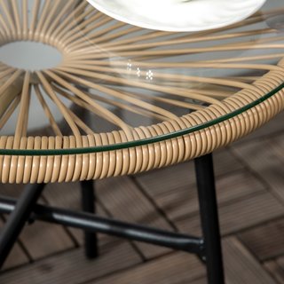 Tavolino da Giardino Rotondo Stile Boho in Rattan