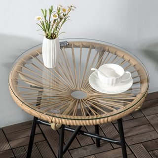 Tavolino da Giardino Rotondo Stile Boho in Rattan