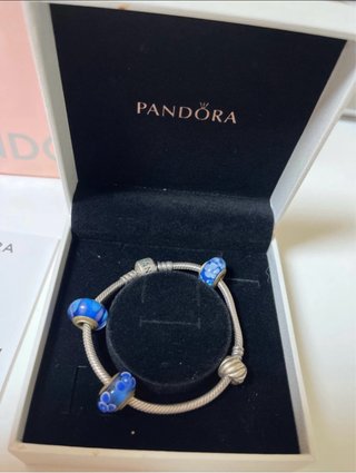 Pulsera Pandora Plata y Bolas Azules