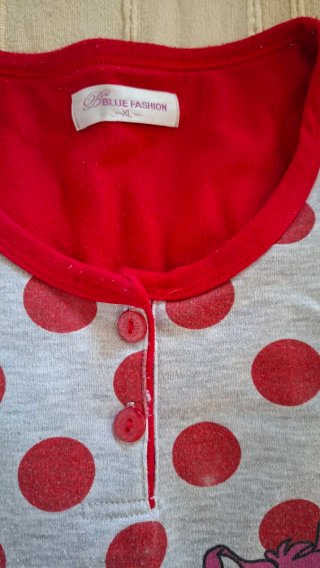Pigiama donna cagnolino pois grigio rosso XL