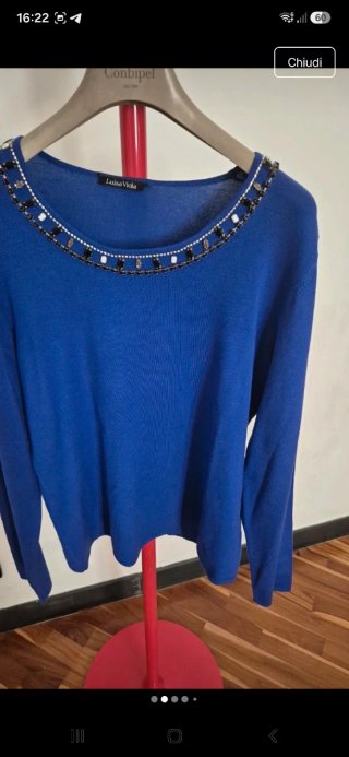 Maglione Luisa Viola donna blu con perline
