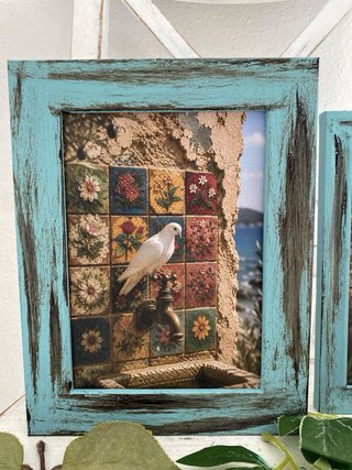 Lote cuadros azules palomas blancas entre azulejos