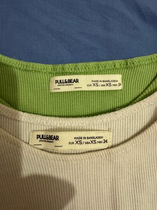 Conjunto 2 Tops Pull&Bear Verde y Blanco Talla XS