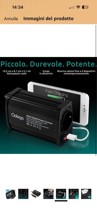 Invertitore di corrente 300W 230V USB