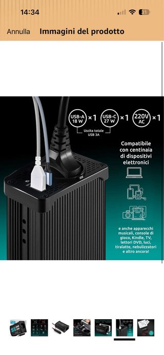 Invertitore di corrente 300W 230V USB