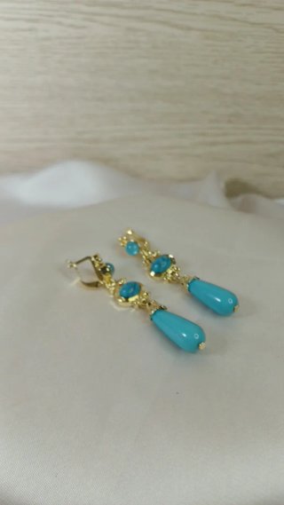 Pendientes Oro 18k Turquesas Largos