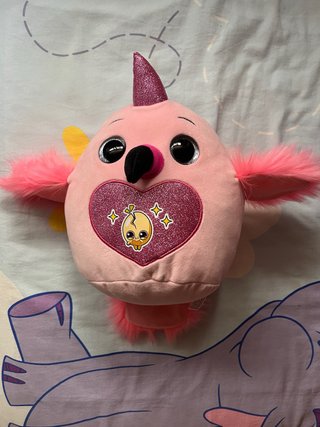 Peluche Pájaro Rosa Corazón Brillante