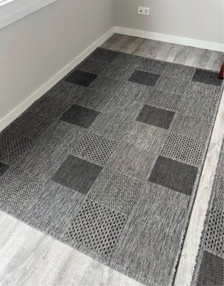 Conjunto 2 alfombras patchwork grises