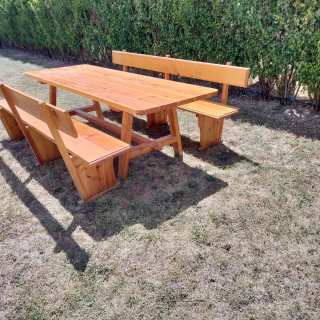 Mesa y bancos madera pino maciza