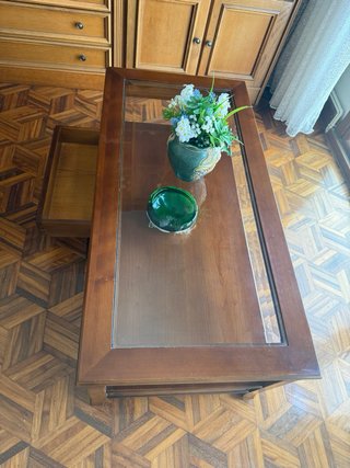 Mesa de centro madera y cristal 110x55x45