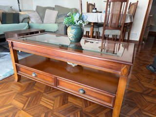 Mesa de centro madera y cristal 110x55x45