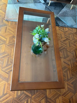 Mesa de centro madera y cristal 110x55x45