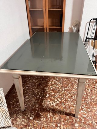 Mesa de comedor cristal y madera