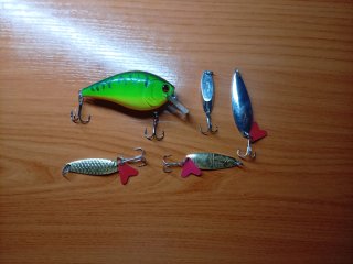 Señuelos de pesca: 1 Rapala y 4 Cucharillas
