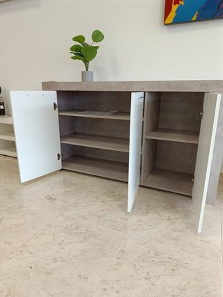 Aparador Cómoda 3 Puertas Gris y Blanco