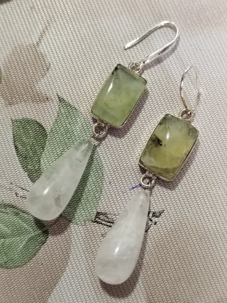 Pendientes Prehnita y Cuarzo 925
