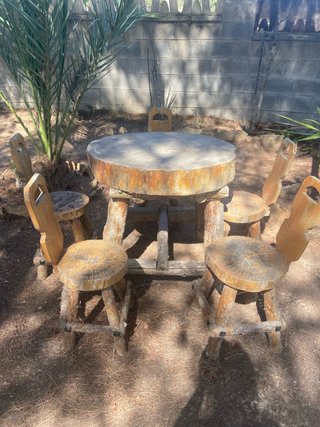 Mesa y 5 Sillas Jardín Madera Rústica