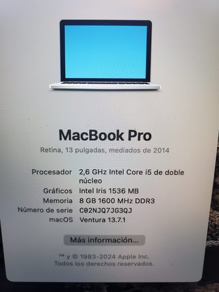 MacBook Pro Retina 13" 2014 con macOS Ventura