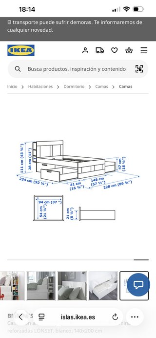 Cama BRIMNES 140x200 con cabecero