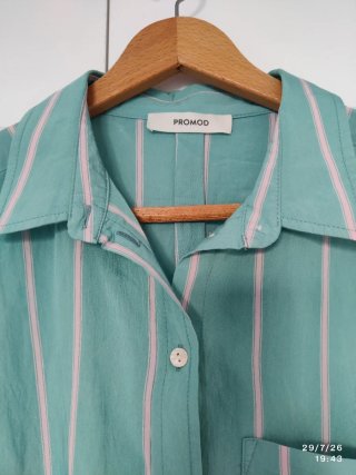 Camisa Promod rayas verde y rosa