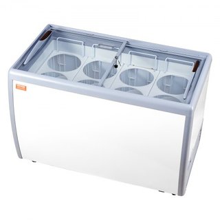 Vitrina de Helados Comercial, Congelador de Cofre de 370 L, Congelador Profundo de Cristal Móvil, Gabinete de Dipping de Gelato para Restaurante con 8 Grandes Tinas, 2 Puertas de Cristal Deslizant...