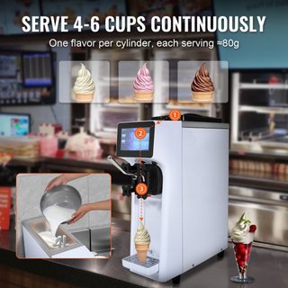 Máquina de Helados Comercial, Rendimiento de 10L/H, Fabricante de Helados Suaves de Sabor Único de Encimera de 900W, Tolva de 4L Cilindro de 1.6L, Pantalla Táctil Auto Limpieza Pre-enfriamiento, p...