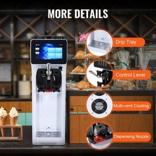 Máquina de Helados Comercial, Rendimiento de 10L/H, Fabricante de Helados Suaves de Sabor Único de Encimera de 900W, Tolva de 4L Cilindro de 1.6L, Pantalla Táctil Auto Limpieza Pre-enfriamiento, p...