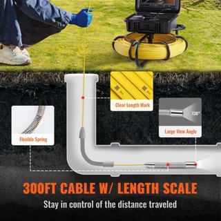 Cámara de Inspección de Tuberías con Sonde de 512hz 22.9 cm Pantalla 720p 91.4m