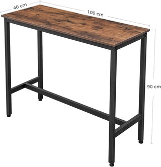 Mesa de Bar Rectangular Estrecha, Mesa de Cocina, Mesa de Comedor Alta, Estructura Robusta de Metal, 100 X 40 X 90 Cm, Fácil de Montar, Marrón Vintage y Negro LBT10X