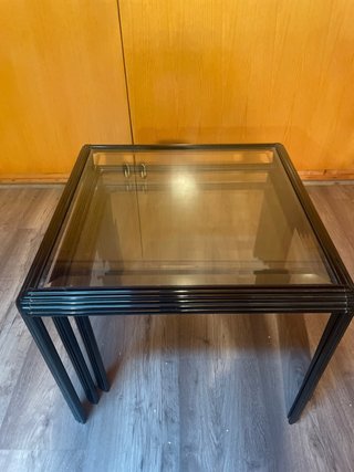 Conjunto 3 mesas auxiliares cristal y metal