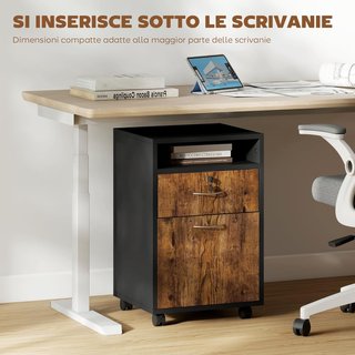 Archivador De Oficina Con Cajón, Ruedas Con Freno Y Estante Abierto, Cajonera De Oficina Con Cerradura Y 2 Llaves Para Carta/Legal/Formato A4, Armario Para Estudio, 40X35X60Cm, Marrón