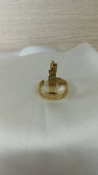 Pendientes Aro Greca Chapado Oro 18k Vintage