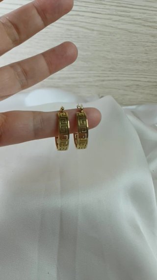 Pendientes Aro Greca Chapado Oro 18k Vintage