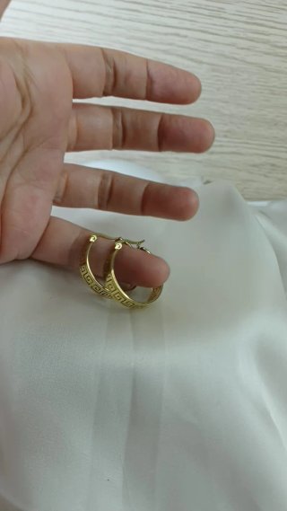 Pendientes Aro Greca Chapado Oro 18k Vintage